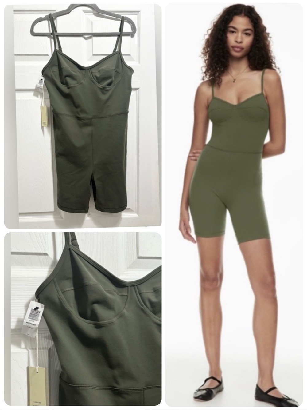 NWT Wilfred Aritzia Wherever Bustier Romper Fatigue Green Bodysuit Sz Large New